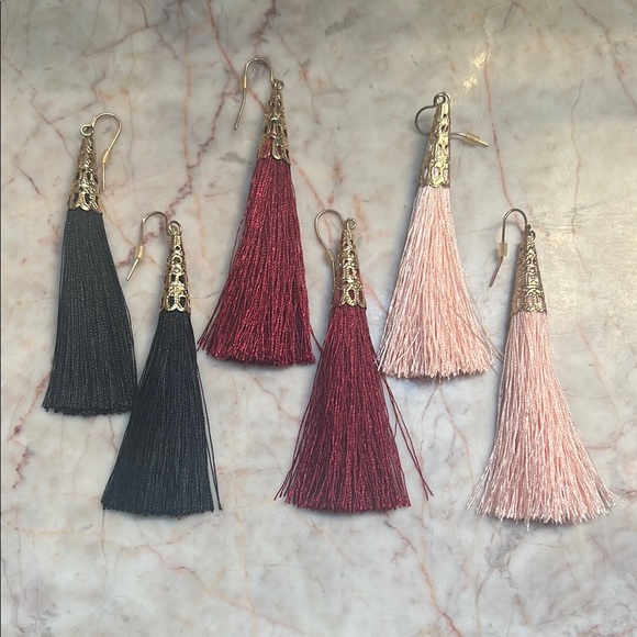 Elegant Tassel Earrings Set - Black, Red, Pink - Picture 1 of 1